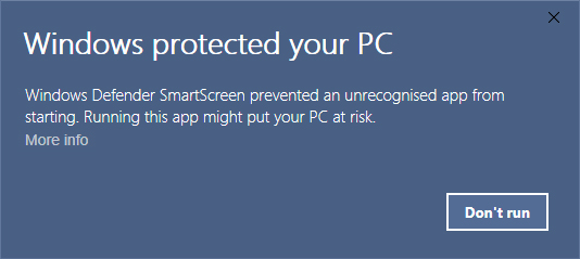Windows SmartScreen warning